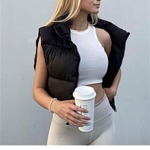 Crop Vest Lightweight Sleeveless Outerwear Puffer Vest, Size S